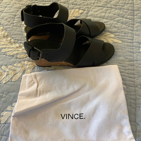 Vince Black Gwyn Wooden Wedge Sandals 7.5 - Picture 5 of 7